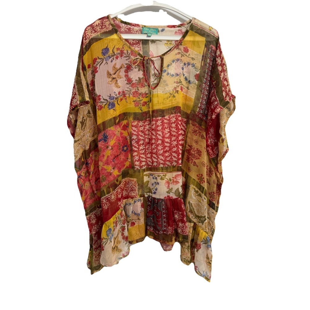 ANTICA SARTORIA by Giacomo Cinque One Size Sheer Multicolor Print Tunic Poncho